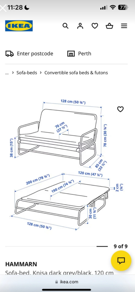IKEA HAMMARN Sofa Bed - Dark Grey/Black