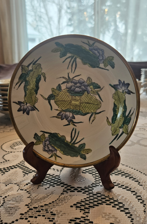 Vintage Chinese Porcelain & Brass Decorative Plate