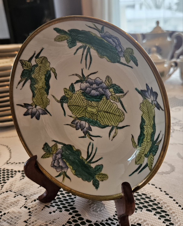 Vintage Chinese Porcelain & Brass Decorative Plate - photo 3