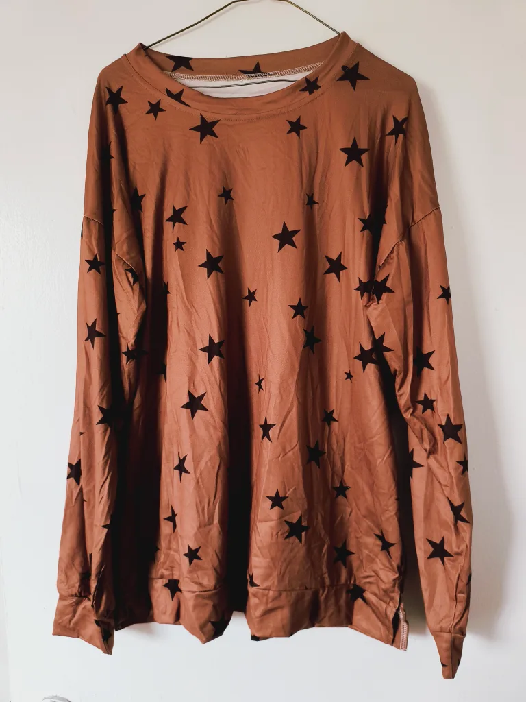 Brown Star Print Long Sleeve Top thumbnail