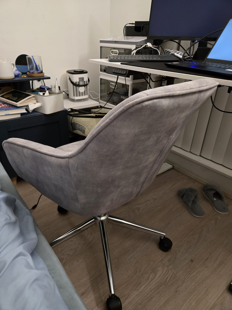 Structube Grey Velvet Office Chair - photo 2