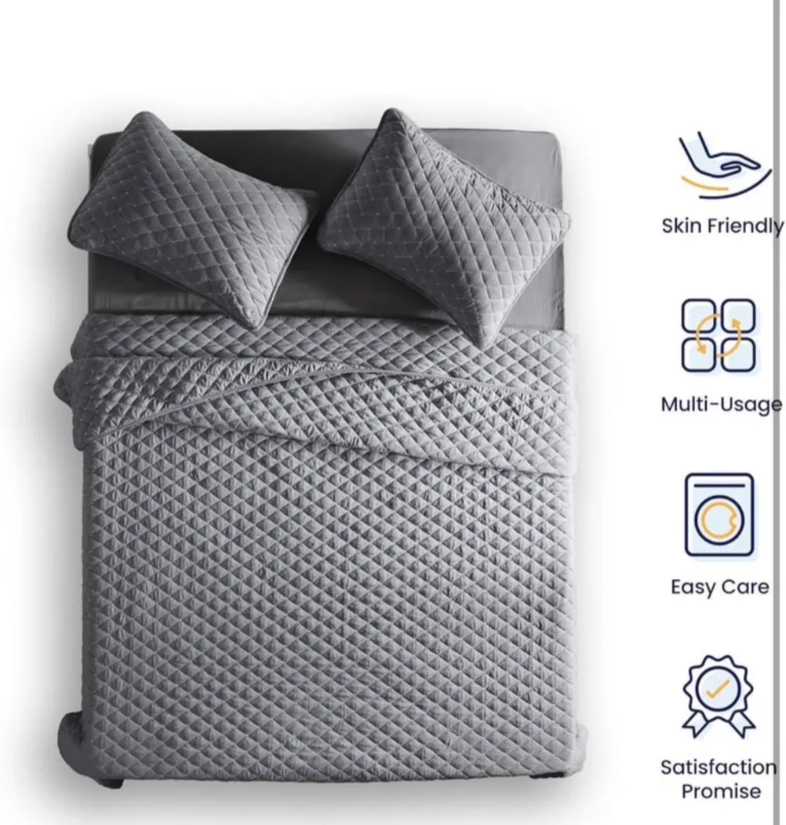 Grey Quilted Bedspread - Queen Size image indicator(5)
