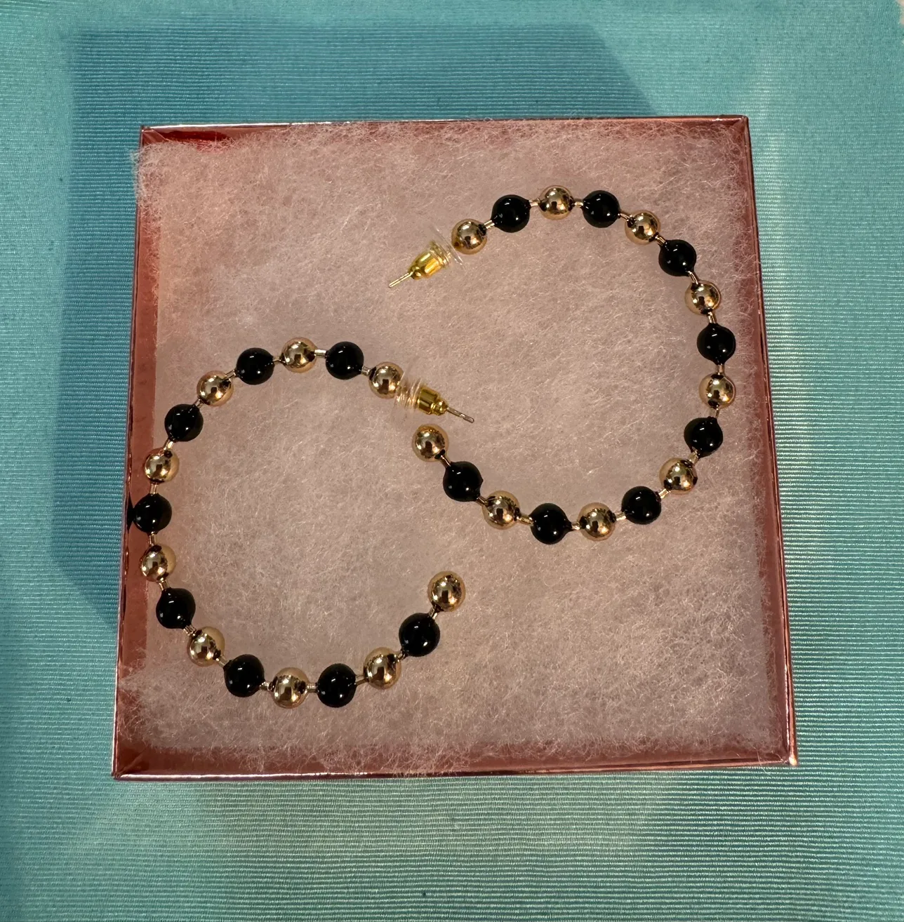 Sterling Silver Hoop earrings, 14K Gold dipped, Black enameling image indicator(3)