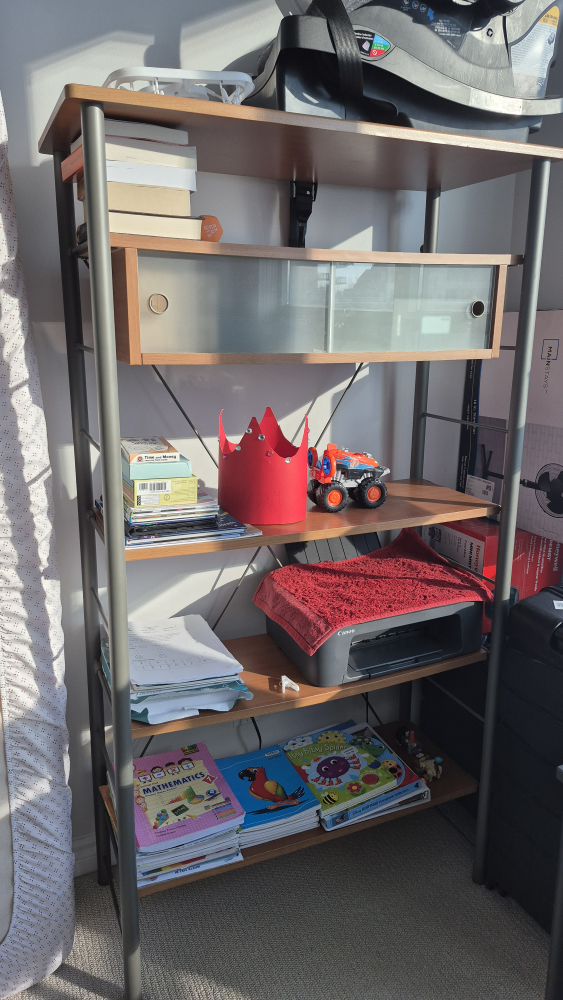 Five-shelf bookcase with metal frame