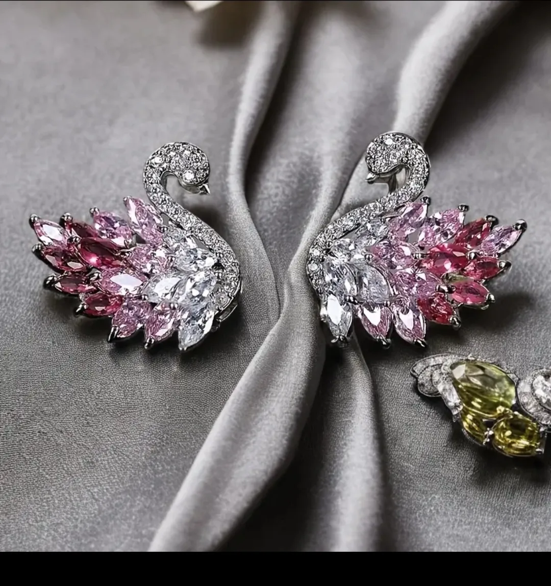 BNIB Elegant Swan Stud Earrings with Zirconia #ThriftyPicks image indicator(5)