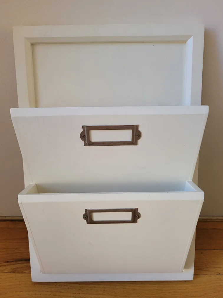 White Wall Mounted Mail Organizer with Two Compartments thumbnail