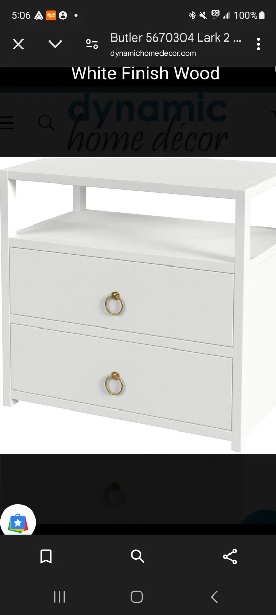 Butler Lark 2-Drawer Nightstand - White Finish thumbnail