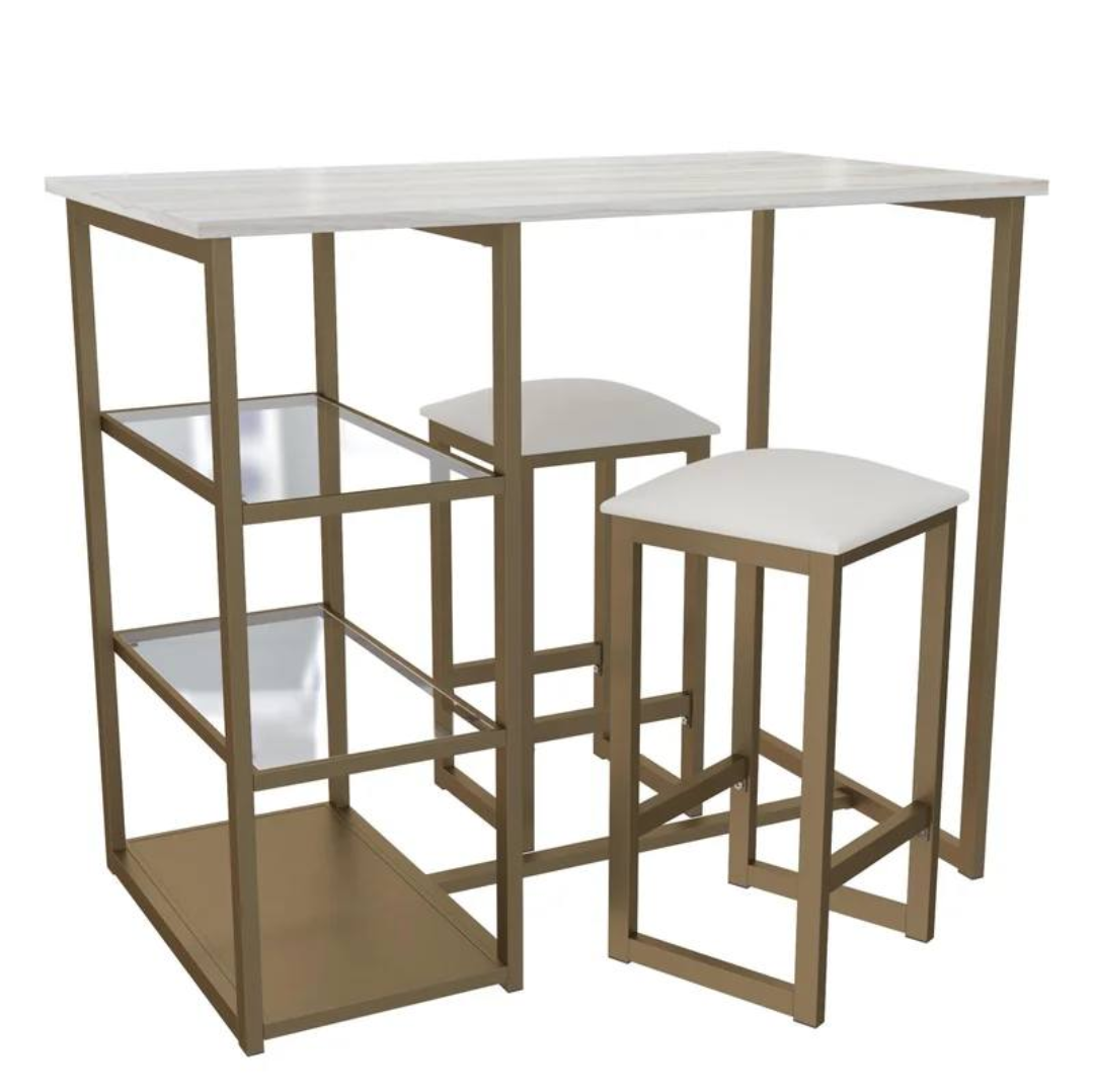 Modern Kitchen Table Set with Two Stools