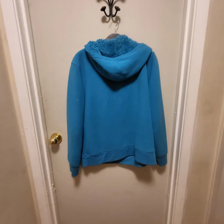 Old Navy Teal Sherpa-Lined Zip-Up Hoodie - Size L/G Like New image indicator(2)