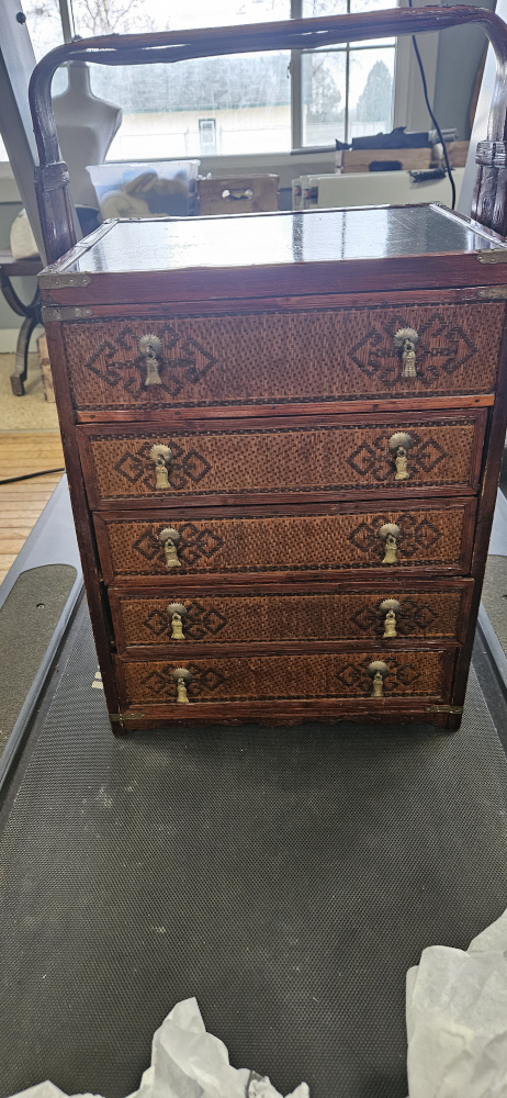 Antique Asian Wooden Chest with Five Drawers