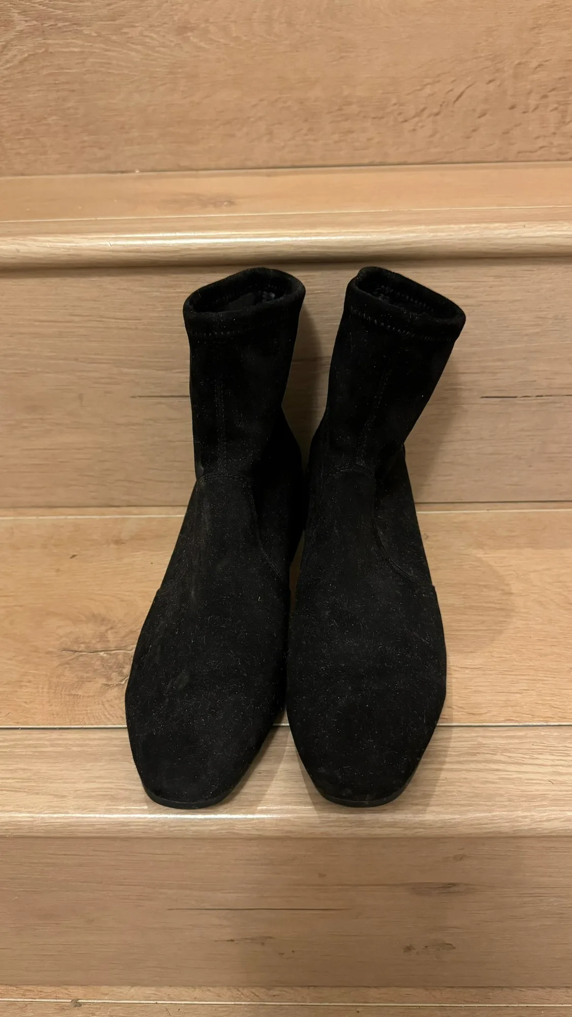 Size 7! Chelsea black suede ankle heels boots image indicator(2)