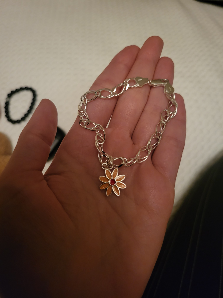 Silver Chain Bracelet with Flower Charm