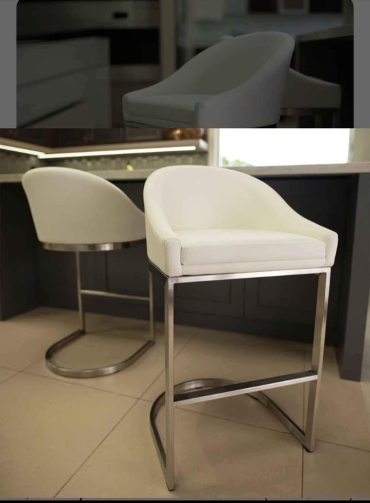 Set of 2 White Counter Stool with Brushed Stainless Steel Legs - photo 2