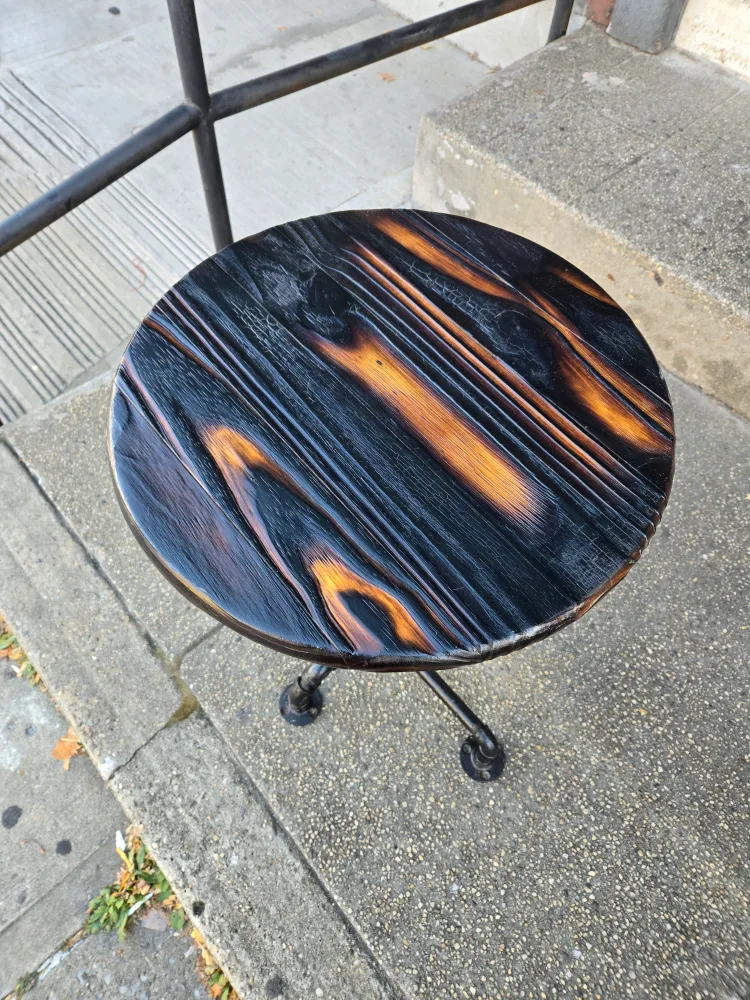 Rustic Industrial Side Table - Black Metal and Wood image indicator(2)