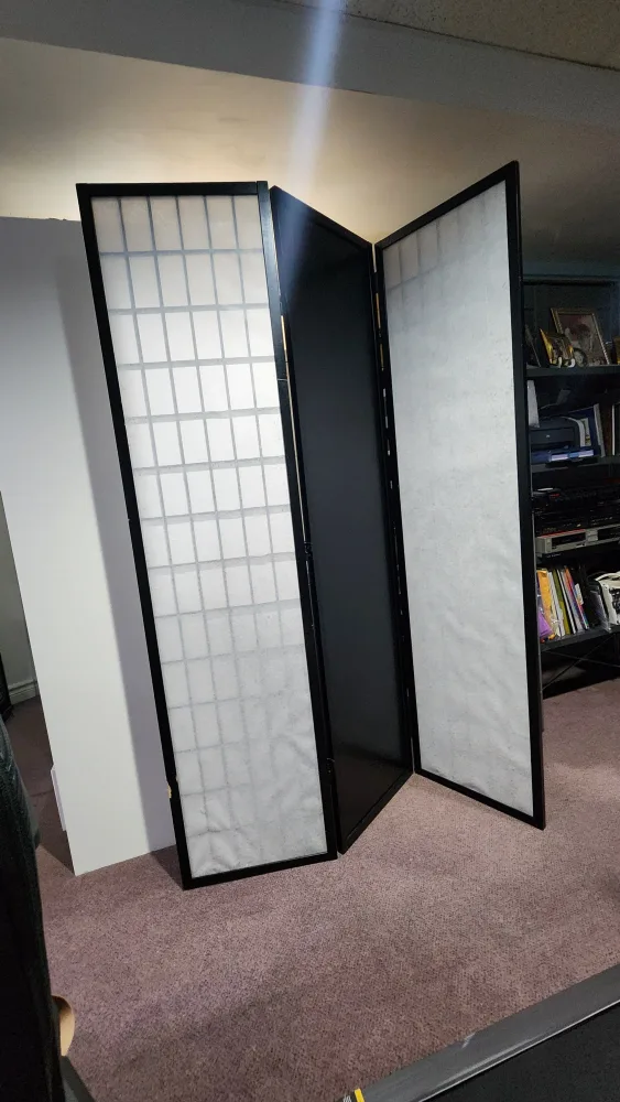 Black 3-Panel Room Divider Screen with Mirror image indicator(4)