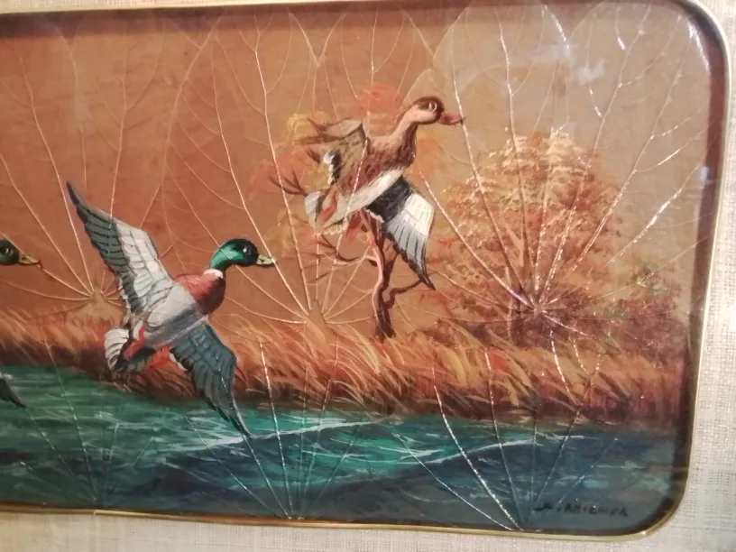 Graceful Mallard' Ducks Alighting Oil Painting On Leaves image indicator(3)