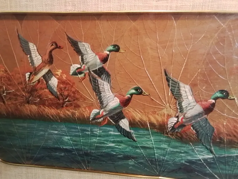 Graceful Mallard' Ducks Alighting Oil Painting On Leaves image indicator(4)