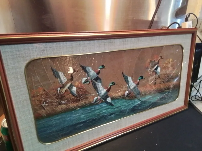 Graceful Mallard' Ducks Alighting Oil Painting On Leaves image indicator(6)