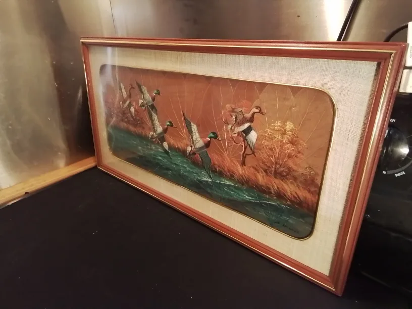 Graceful Mallard' Ducks Alighting Oil Painting On Leaves image indicator(7)