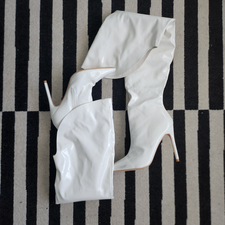 FashionNova White Patent Leather Over-the-Knee Boots
