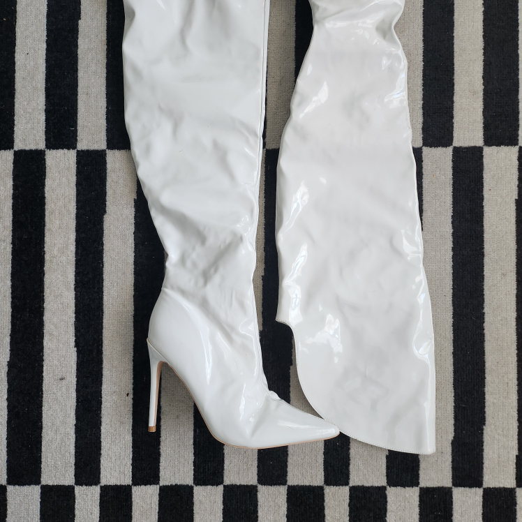 FashionNova White Patent Leather Over-the-Knee Boots - photo 5