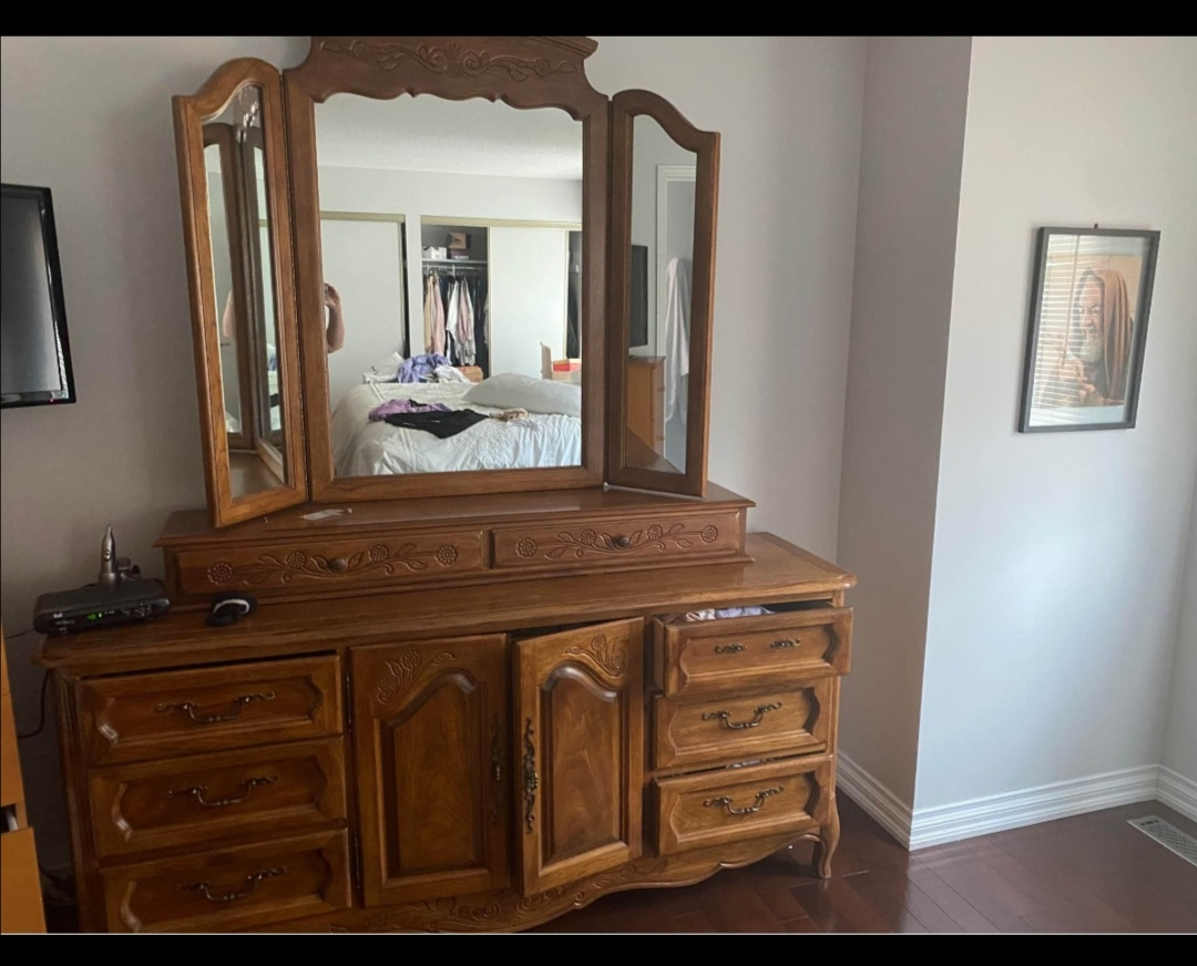 Wood Vanity with Tri-Fold Mirror