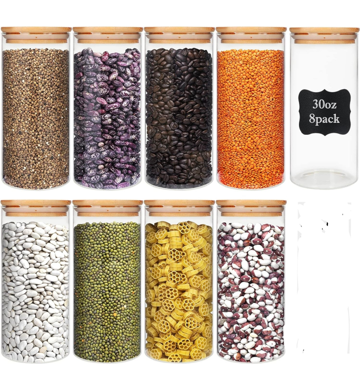 8 Pack Glass Jars with Bamboo Lids - 30oz/890ml
