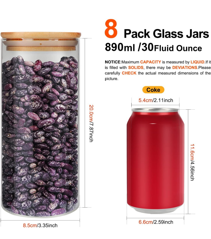 8 Pack Glass Jars with Bamboo Lids - 30oz/890ml - photo 2
