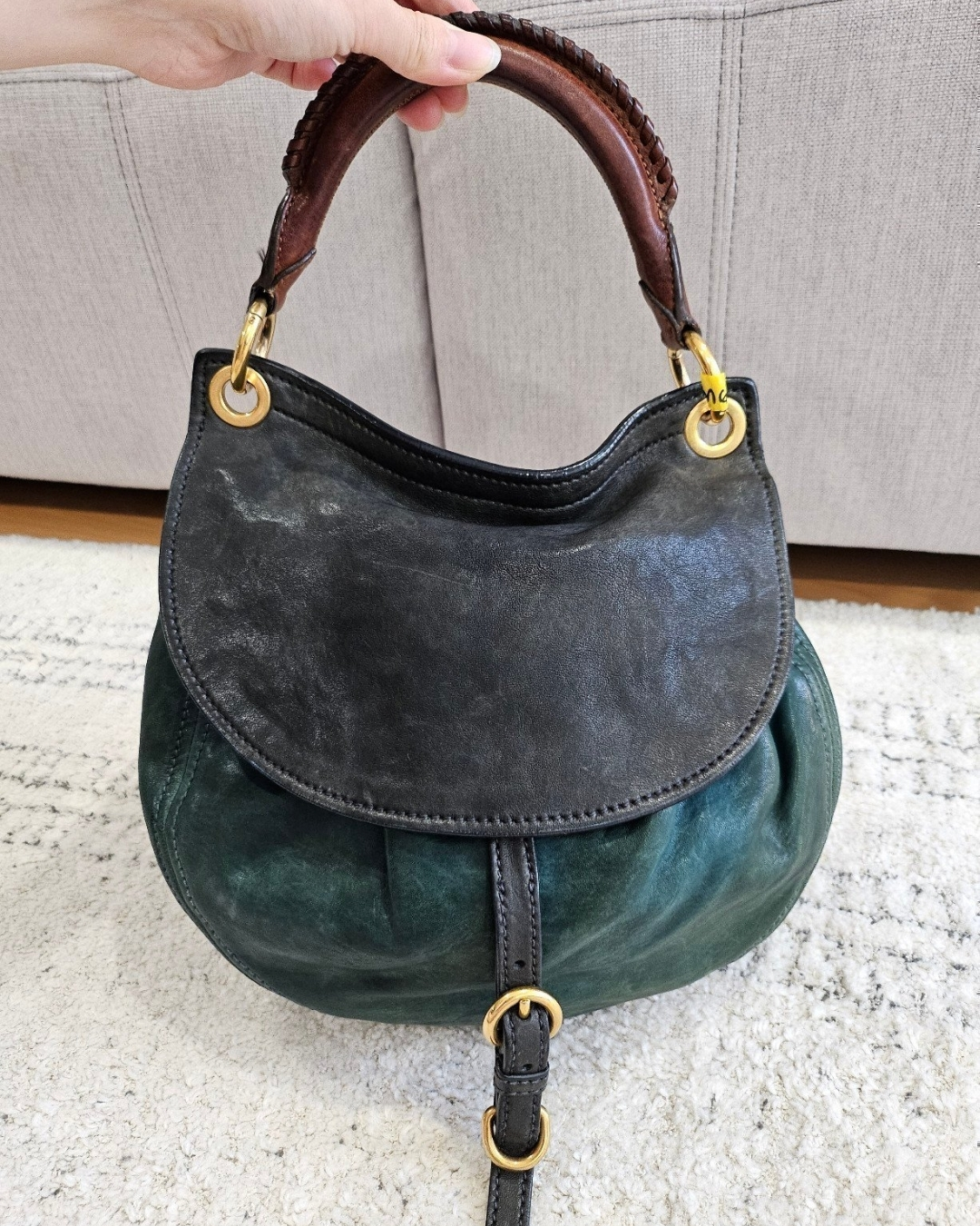 Authentic MIU MIU Vintage Teal Aviator Flap Hobo Bag