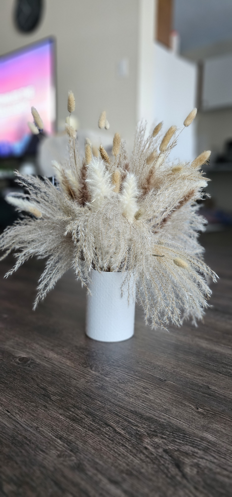 Dried Pampas Grass Bouquet in White Vase