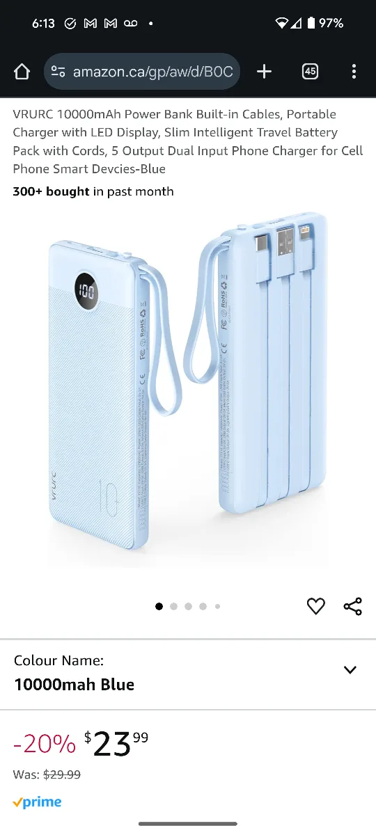 VRURC 10000mAh Portable Charger - Blue image indicator(4)