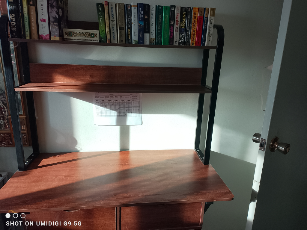 Brown Wooden Desk with Bookshelf - photo 2