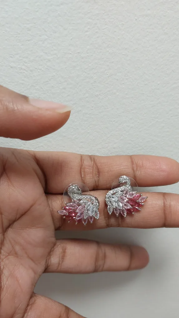 BNIB Elegant Swan Stud Earrings with Zirconia #ThriftyPicks image indicator(9)