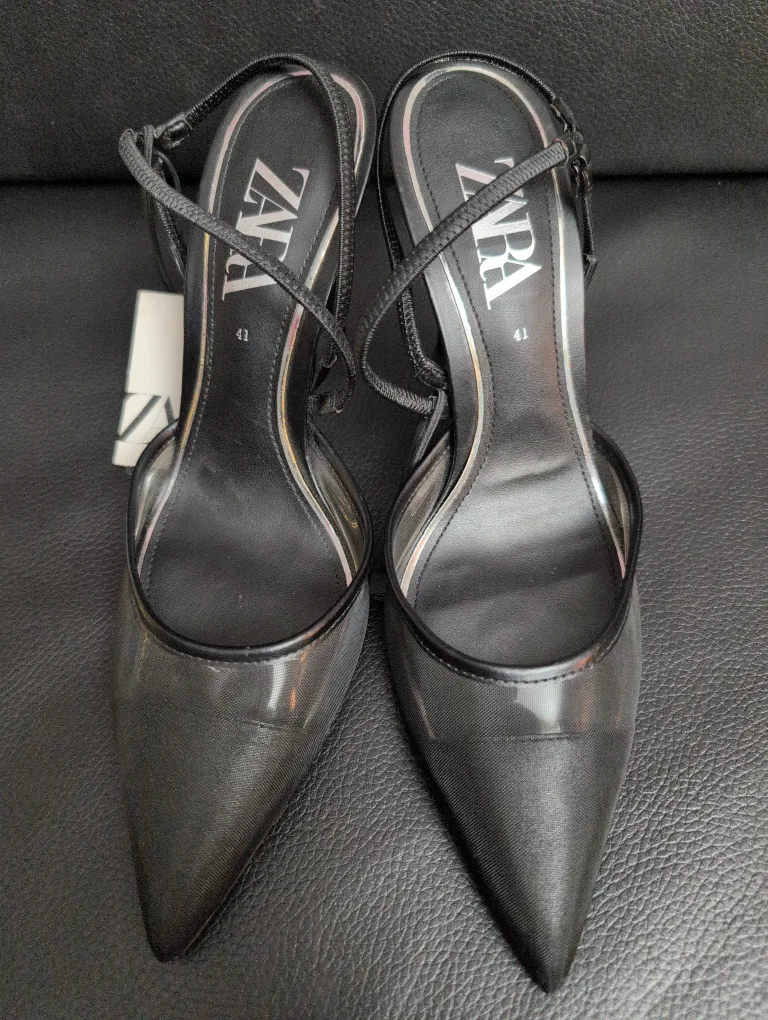 Zara High Heels - Black Mesh Slingback Heels - Size 41 thumbnail