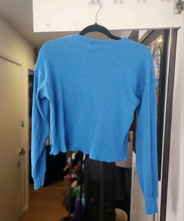 Tna Blue Waffle Knit Long Sleeve Crop Top image indicator(2)