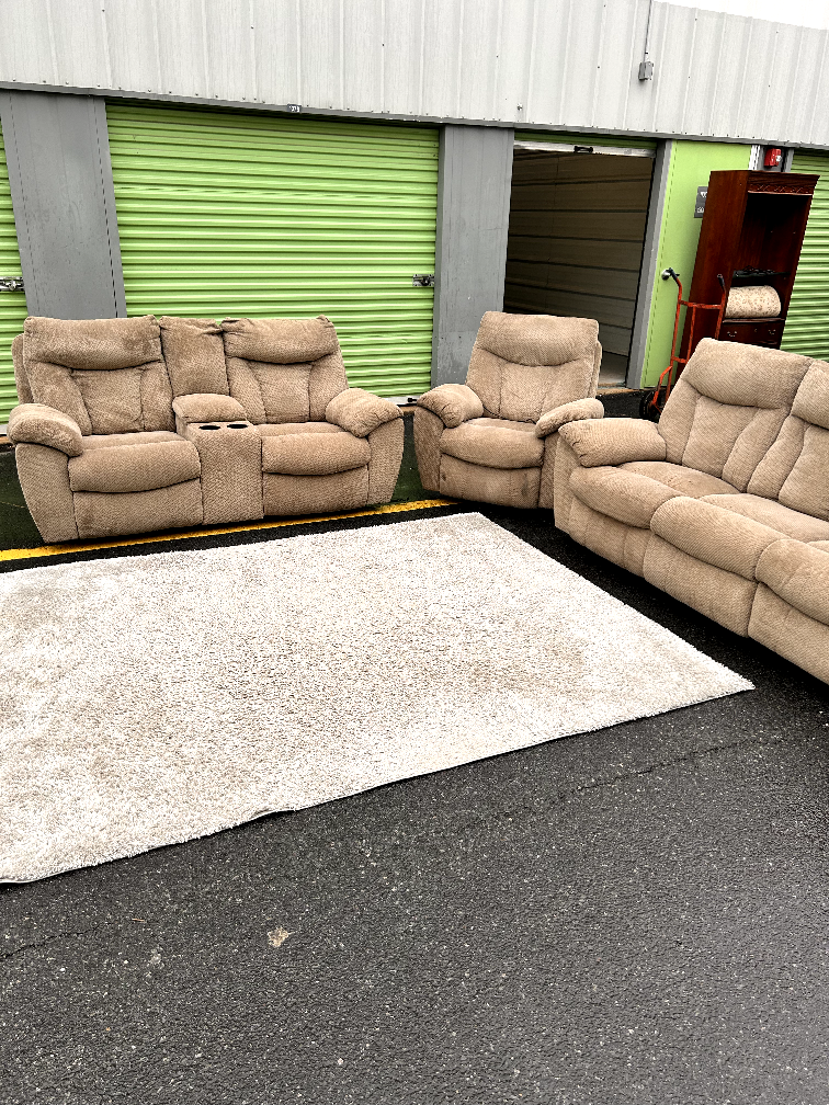 3 piece Reclining Sofa Set - Beige - Like New