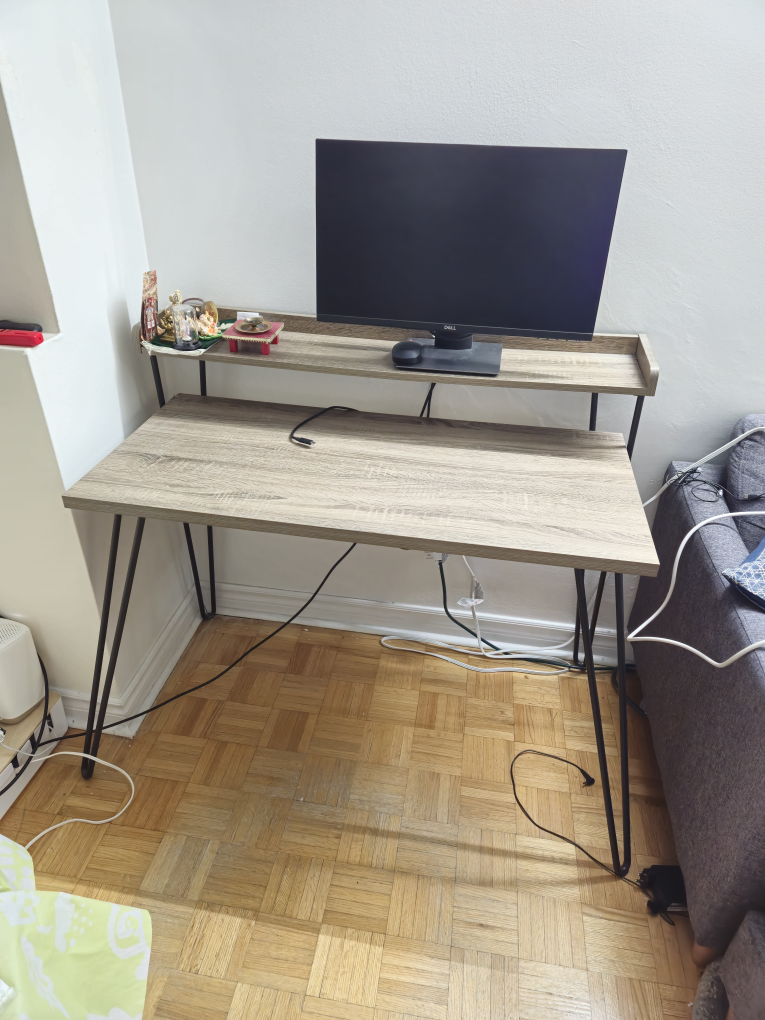 Mid-Century Modern Writing Desk with Monitor Shelf