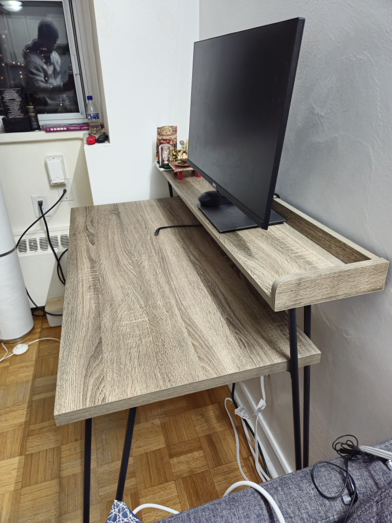 Mid-Century Modern Writing Desk with Monitor Shelf - photo 2