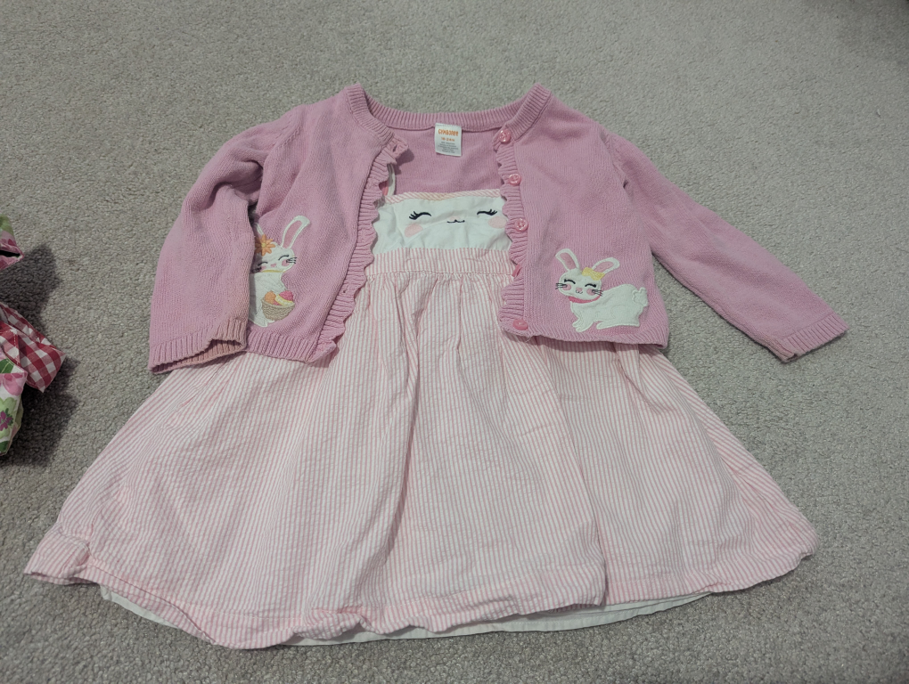 Baby Girl Pink Bunny Cardigan and Dress Set - 18 months