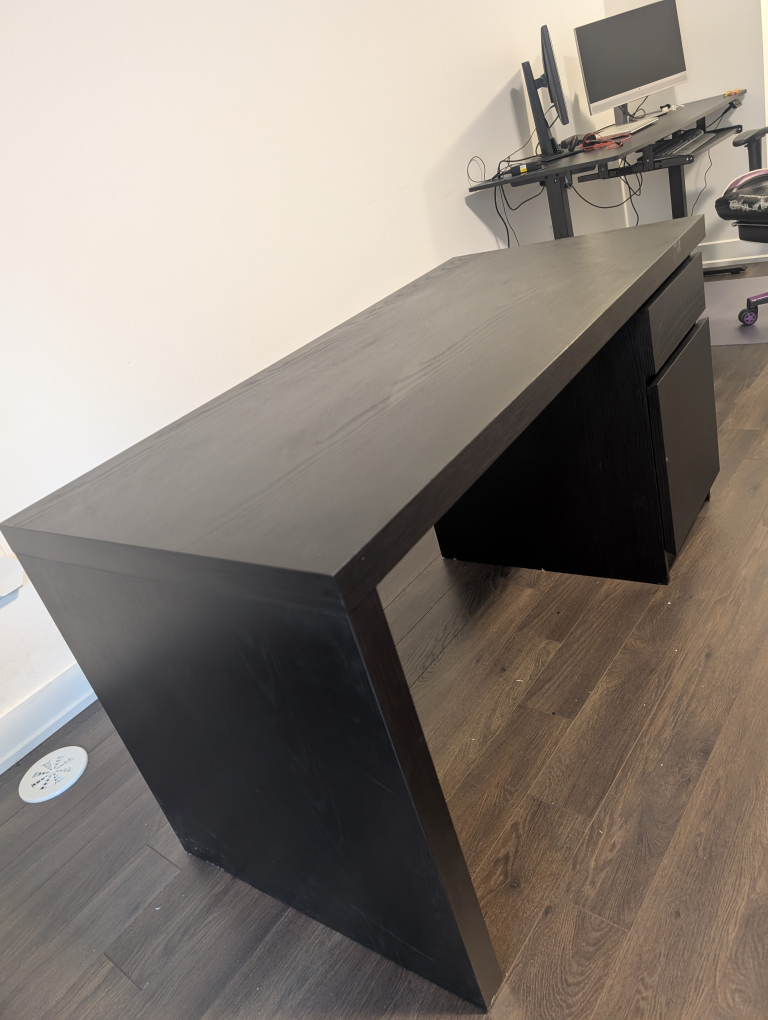 IKEA Black Desk with Drawer and Cabinet - photo 2