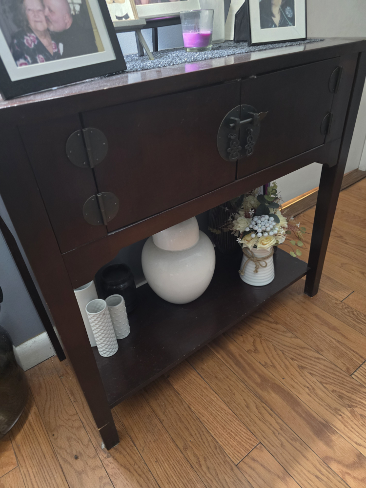 Dark Brown Wooden Console Table with Cabinet