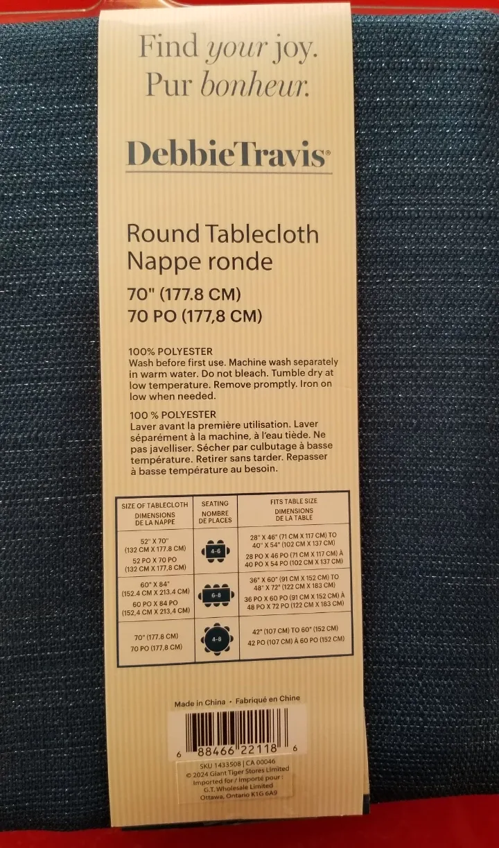 Debbie Travis 70" Round Tablecloth - Navy Blue image indicator(2)
