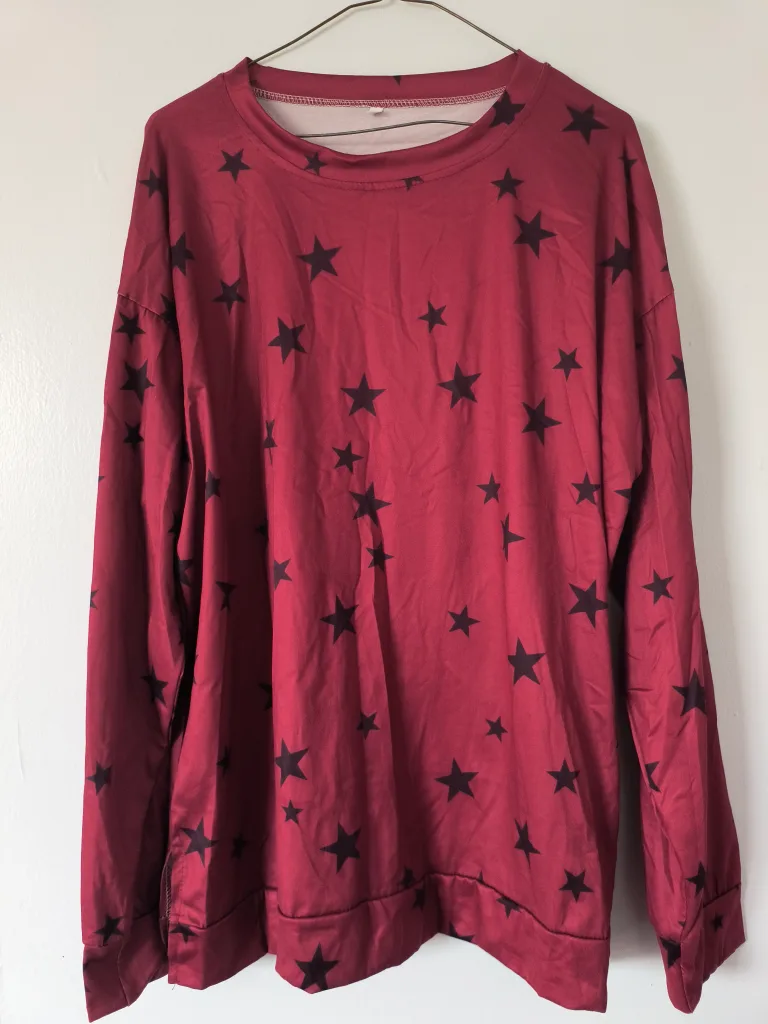 Burgundy Star Print Long Sleeve Top thumbnail