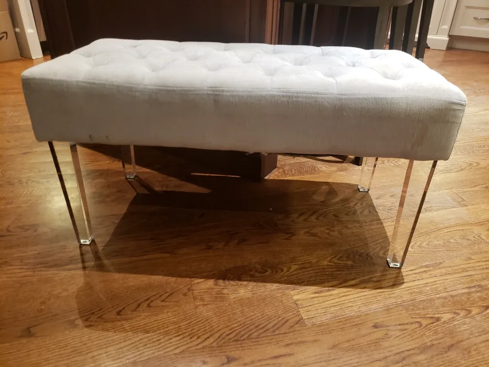 Light Grey Upholstered Bench with Acrylic Legs image indicator(3)