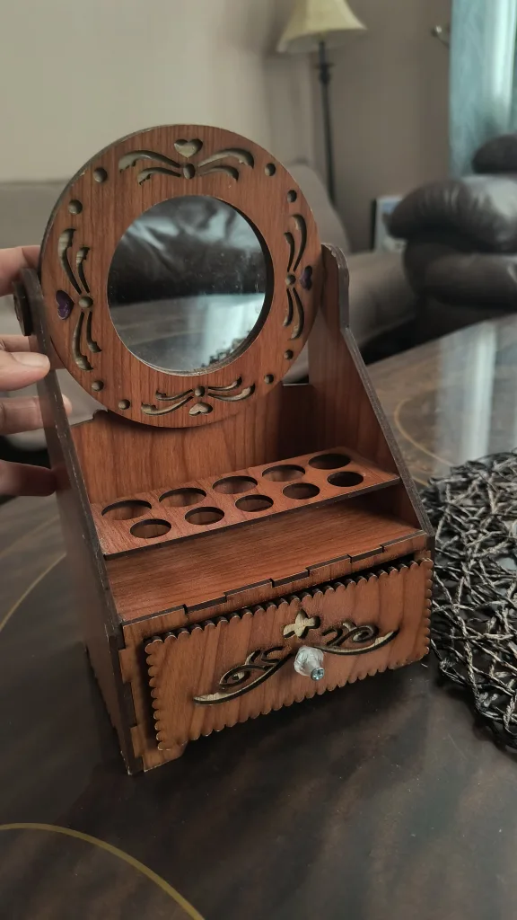 Wooden Vanity Organizer with Mirror and Drawer image indicator(4)