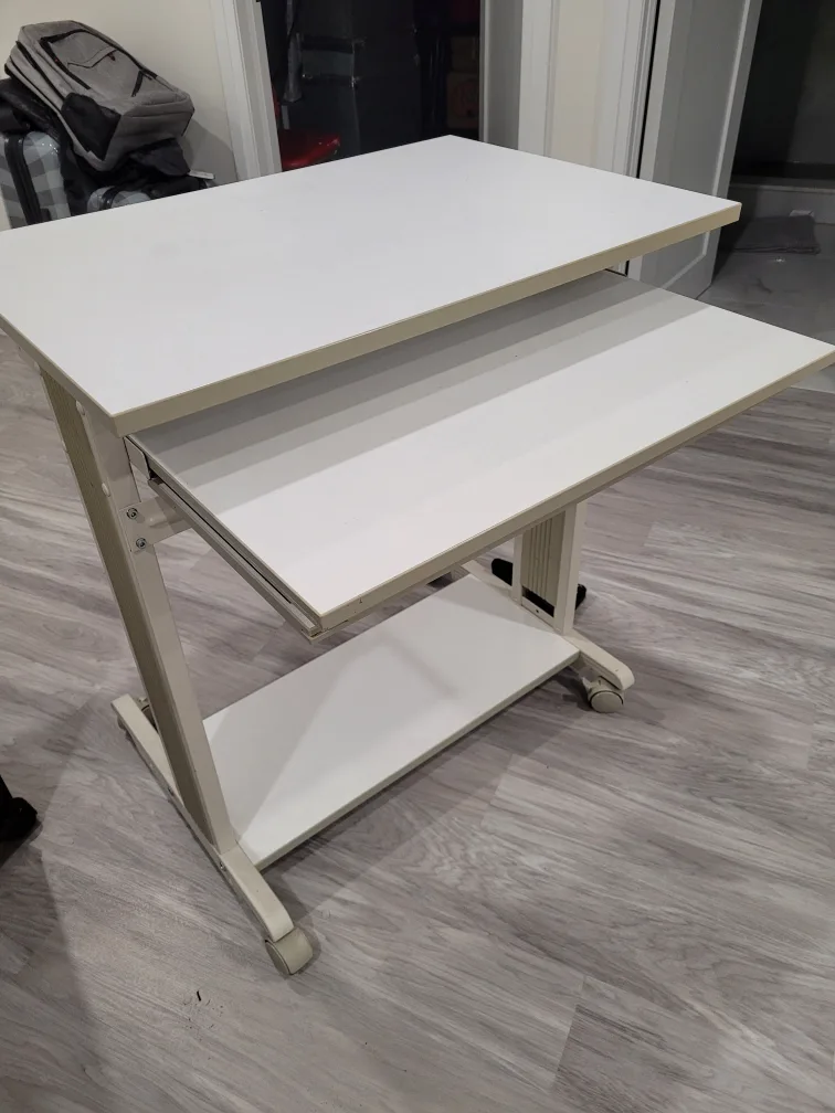 White Rolling Computer Desk with Keyboard Tray image indicator(3)