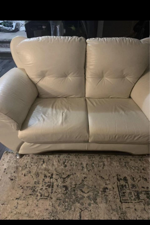 Off-white Leather Loveseat 2
