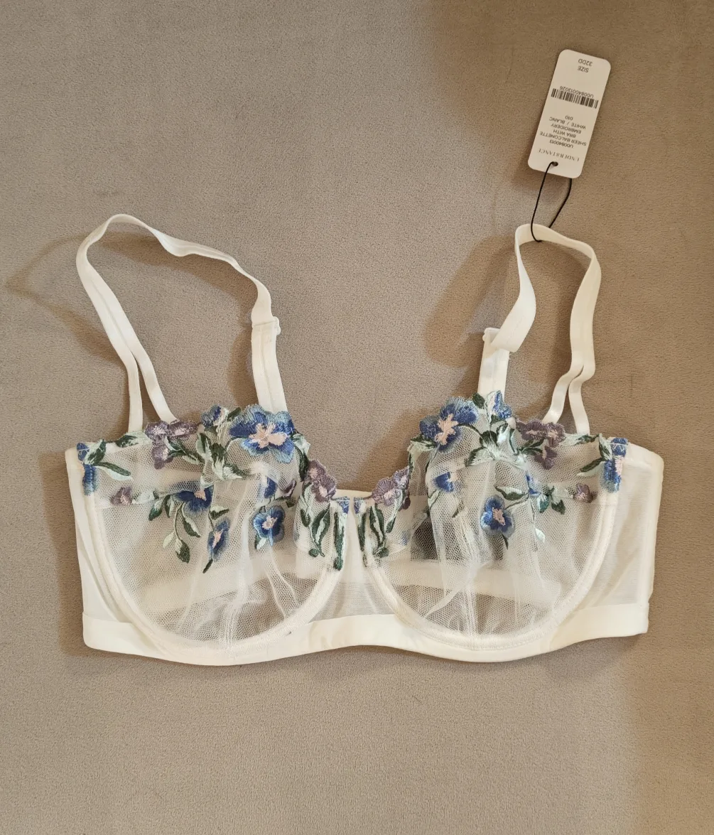 Embroidered White Floral Balconette Bra image indicator(2)