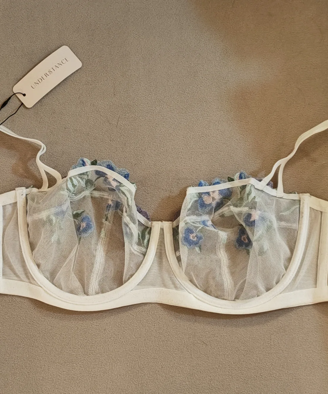 Embroidered White Floral Balconette Bra image indicator(4)