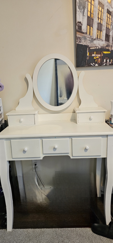 White Vanity with Mirror and Drawers